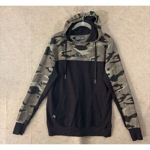 Kangol Born‎ British Pullover Hoodie Mens Sz S Black Camo Pockets